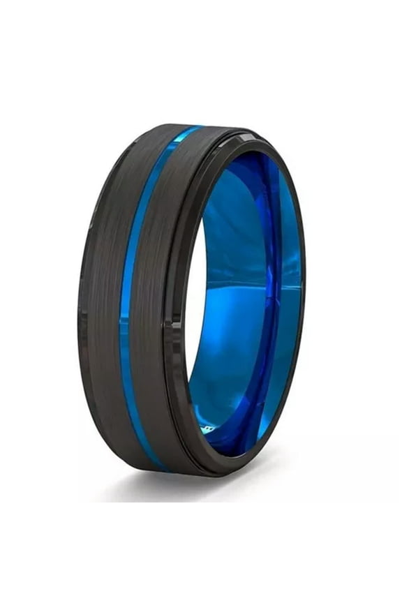 Minimalist Dark Navy Blue Ring Stainless Steel Black Wedding Band Sizes 6-13-7