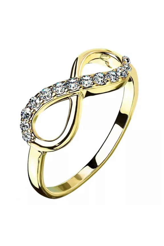 Minimalist Infinity Anniversary Ring Gold PVD Stainless Steel CZ Promise Band-7