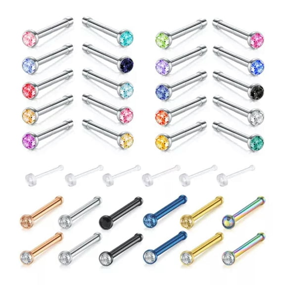 MATROOY Mixed Color Crystal CZ Nose Ring Bone Studs Body Piercing Jewelry 18G 20G-20G
