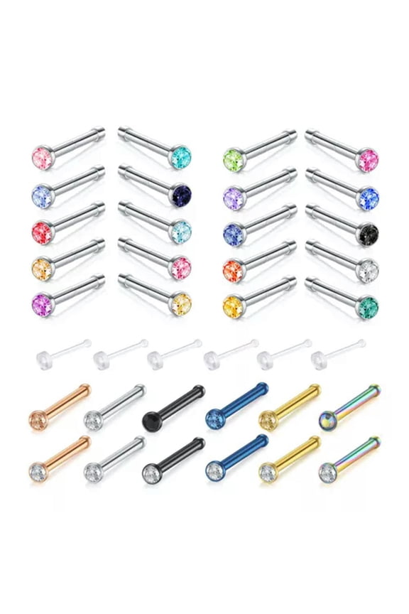 Mixed Color Crystal CZ Nose Ring Bone Studs Body Piercing Jewelry 18G 20G-20G