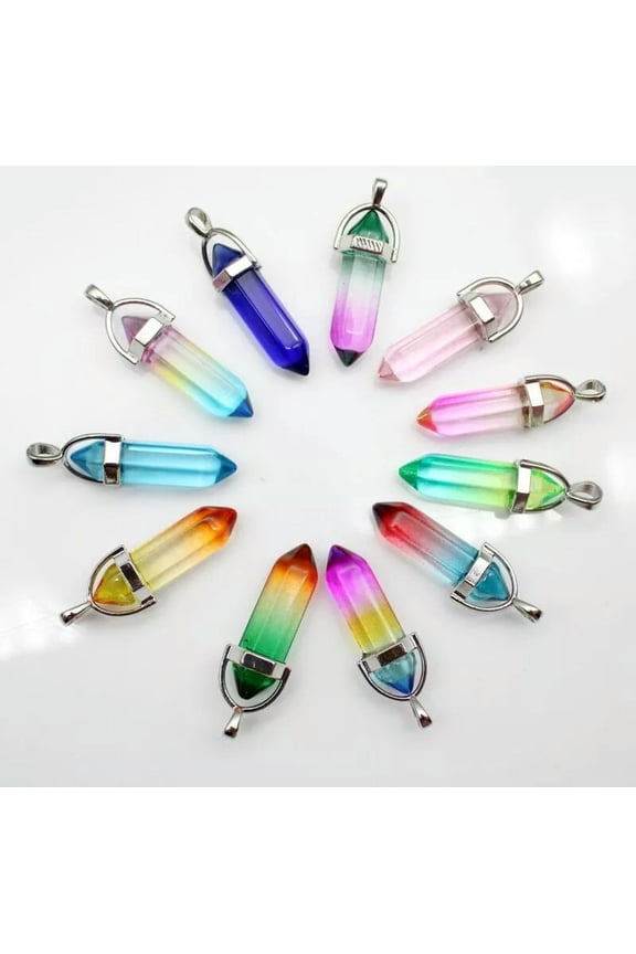 Mixed Crystal Glass 50pcs Hexagonal Column Stone Pendants for Jewelry Making