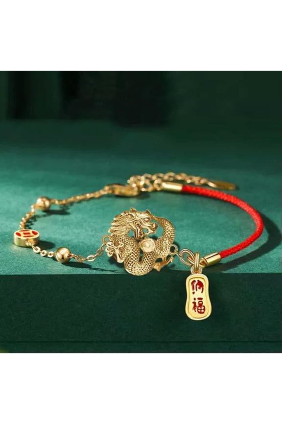 Moe Dragon Red Rope Bracelet Friendship Blessing Lucky Fashion Bracelet Jewelry-Gold C