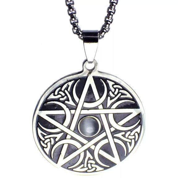 MATROOY Moon Pentacle Pendant Stainless Steel Crescent Star Protection Necklace