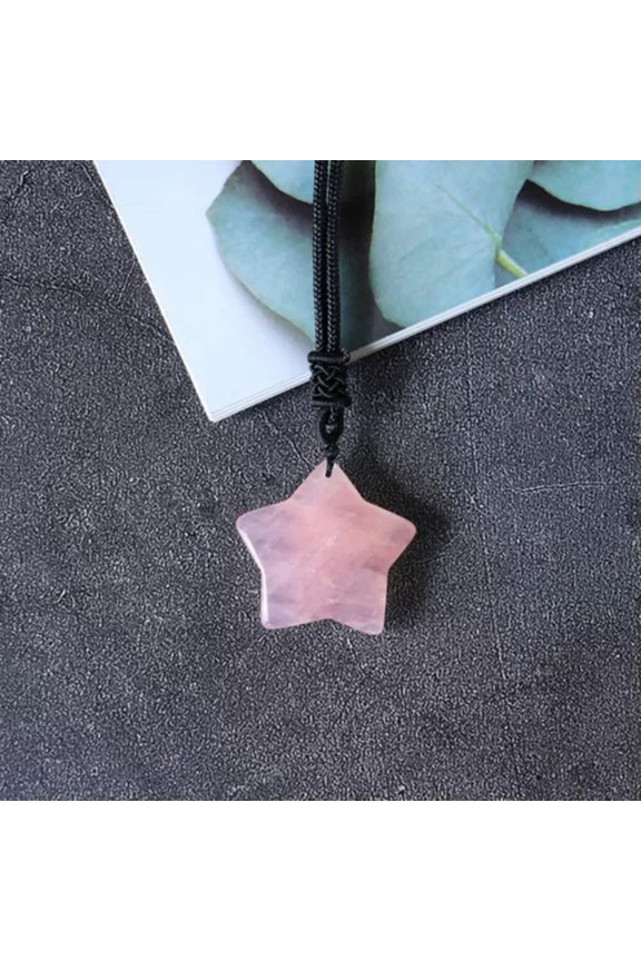 Moon Star Hand Carved Crystal Pendant Natural Rose Quartz Clear Quartz Necklace-Rose Quartz - Star
