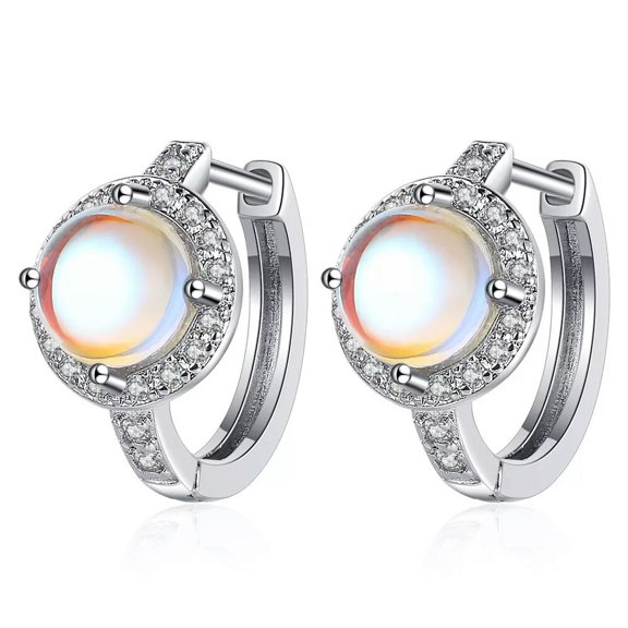 MATROOY Moonstone Crystal Stone Earrings Womens 925 Silver Hoop Huggie Earrings