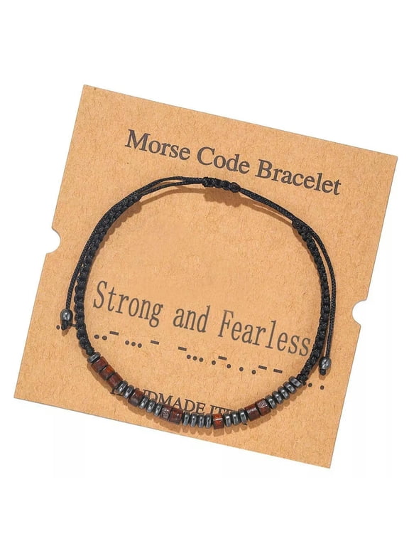 Morse Code Bracelet Hematite Wood Beads Gemstone Healing Bracelet for Women Men