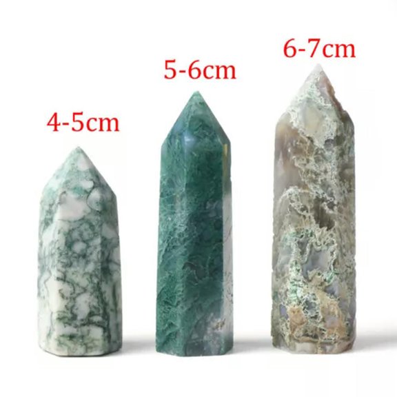 MATROOY Moss Agate Geode Obelisk Polished Point Crystal Tower Natural Gemstone Healing-4-5cm