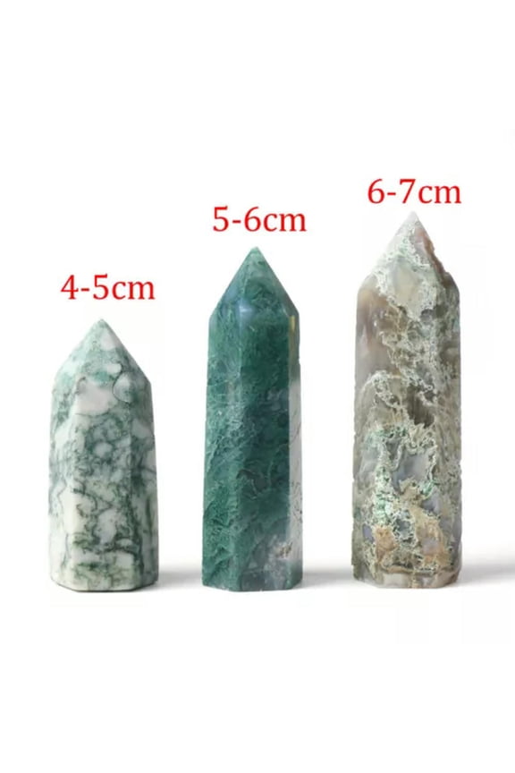 Moss Agate Geode Obelisk Polished Point Crystal Tower Natural Gemstone Healing-4-5cm