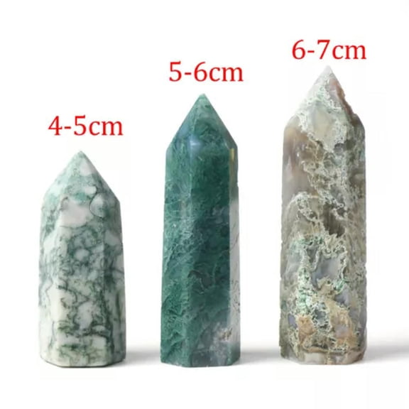 MATROOY Moss Agate Geode Obelisk Polished Point Crystal Tower Natural Gemstone Healing-5-6cm