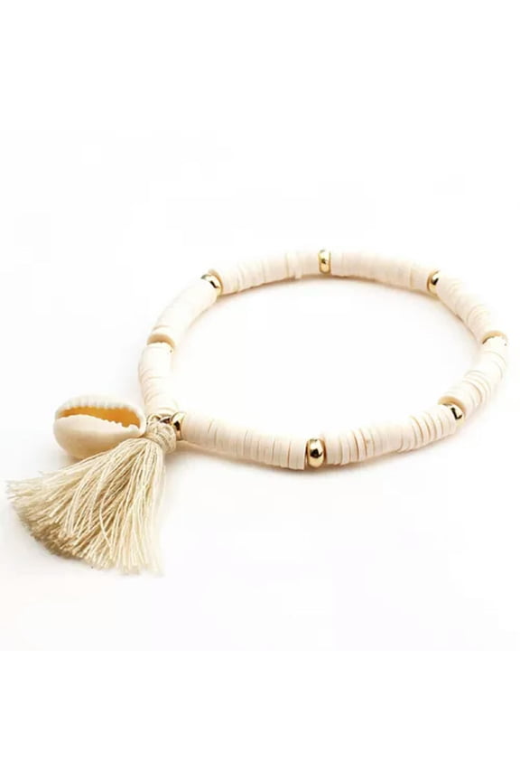 Multicolor Acrylic Shell Tassel Bracelet Bohemia Hand String Jewelry Friend Gift-Beige