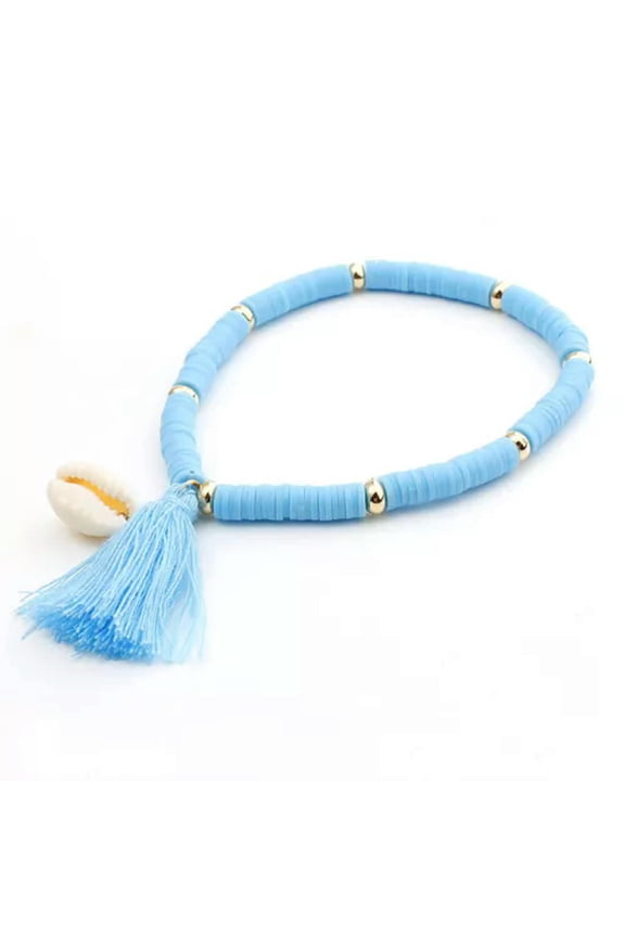 Multicolor Acrylic Shell Tassel Bracelet Bohemia Hand String Jewelry Friend Gift-Blue