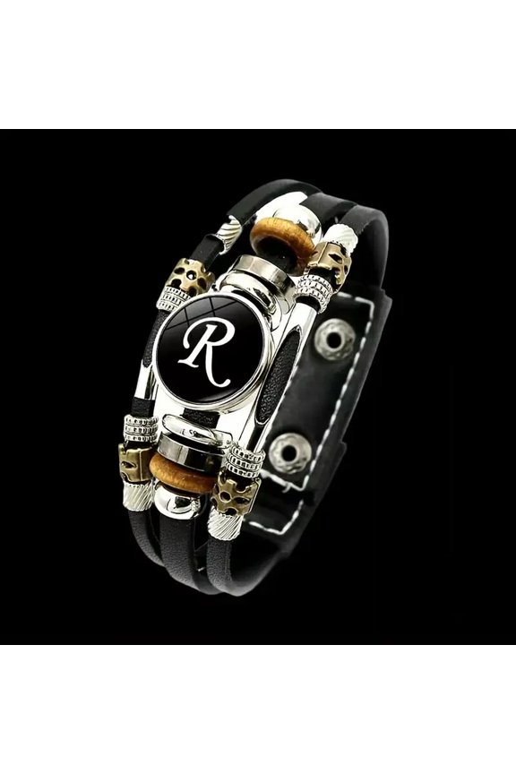 Multilayer Braided Bangle Punk Style R Bangle With Alphabet Leather Bracelet