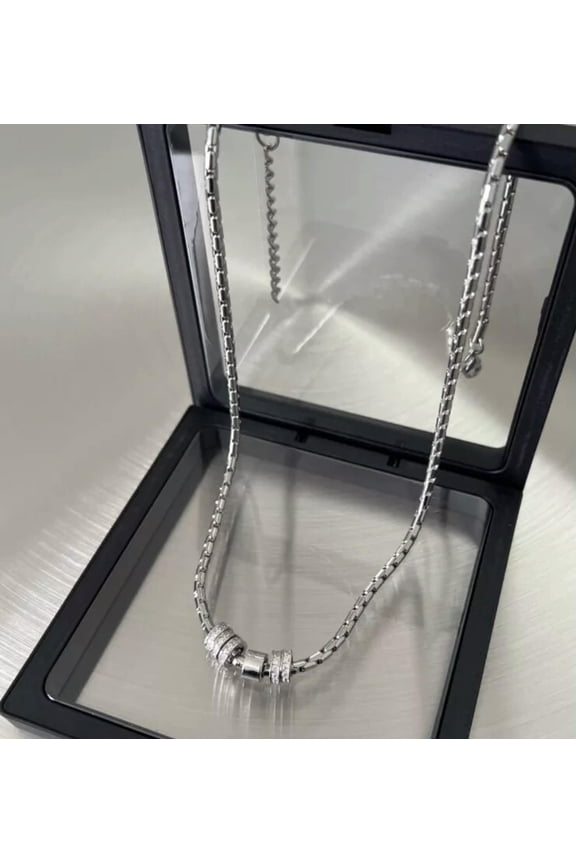 NEW Flash Diamond Circle Men's Necklace Stainless Steel Women's Collarbone Chain