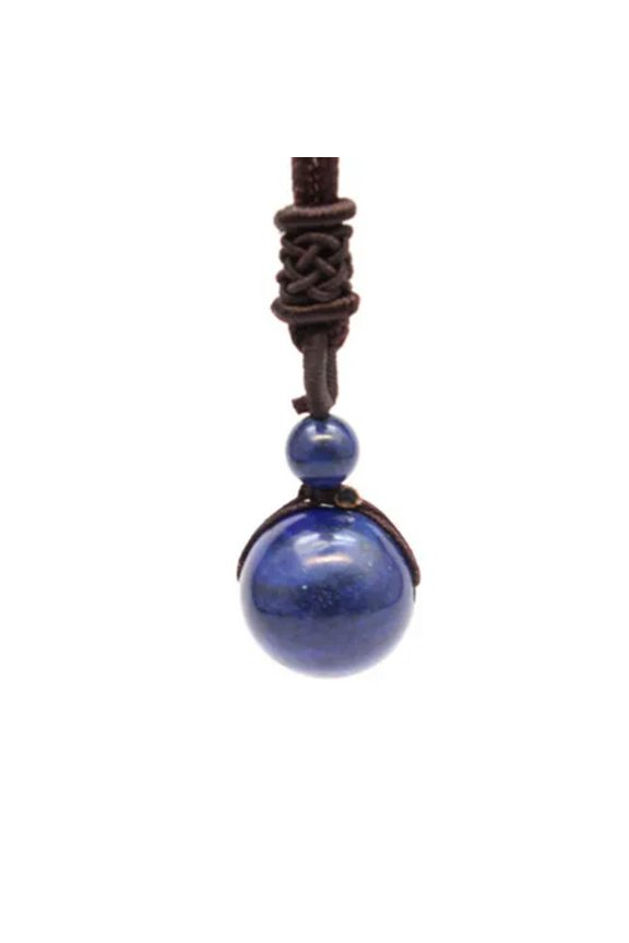 Natural 16mm Stone Sphere Pendant Crystal Rope Knot Bead Necklace Reiki Healing -Lapis Lazuli