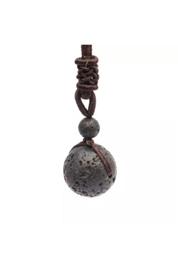 Natural 16mm Stone Sphere Pendant Crystal Rope Knot Bead Necklace Reiki Healing -Lava Stone