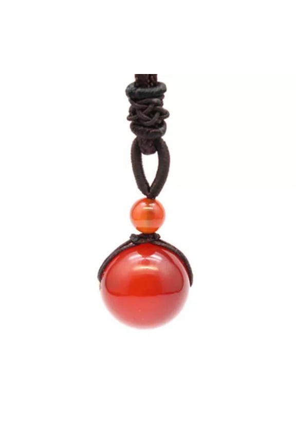 Natural 16mm Stone Sphere Pendant Crystal Rope Knot Bead Necklace Reiki Healing -Red Agate