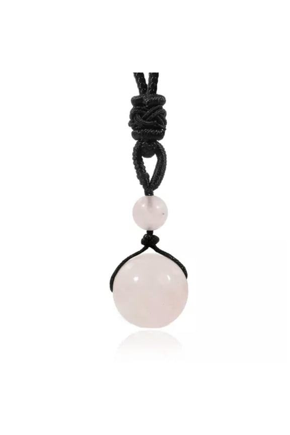 Natural 16mm Stone Sphere Pendant Crystal Rope Knot Bead Necklace Reiki Healing -Rose Quartz