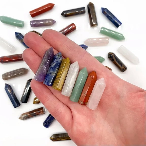 MATROOY Natural 7 Chakra Crystal Point Set Mini Stone Obelisk Tower Healing Amulet
