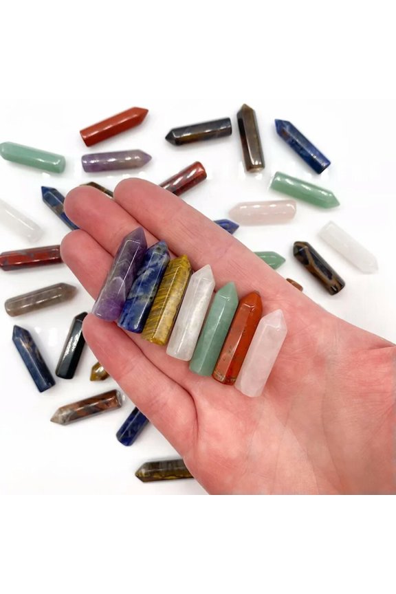 Natural 7 Chakra Crystal Point Set Mini Stone Obelisk Tower Healing Amulet