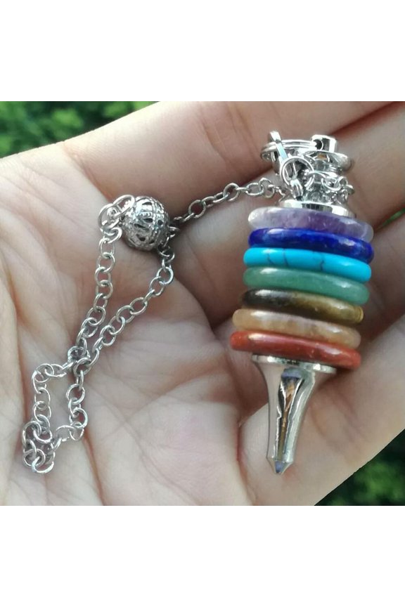 Natural 7 Chakra Pendulum Stone Crystal Energy Meditation Amulet Pendant Reiki