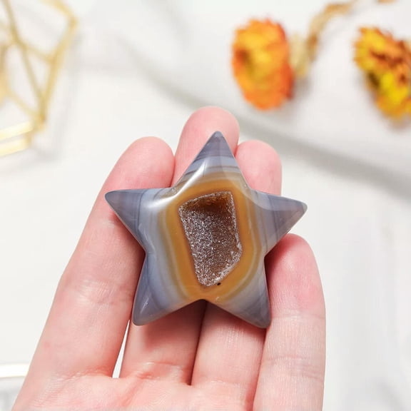 MATROOY Natural Agate Geode Star Carved Quartz Crystal Collection Healing Reiki