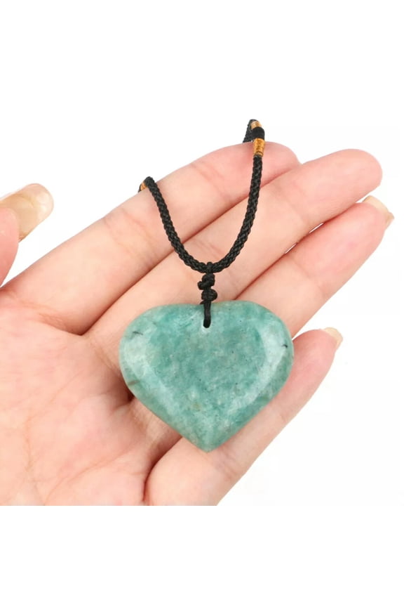 Natural Amazonite Jade Quartz Crystal Heart Pendant Reiki Healing Stone Necklace