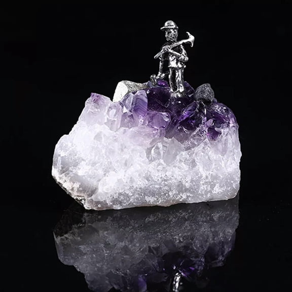 MATROOY Natural Amethyst Cluster Miner Figurine Decor Amethyst Home Ornament Random