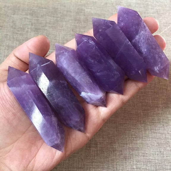 MATROOY Natural Amethyst Crystal Magic Wand Quartz Double Pointed Obelisk Healing Stone