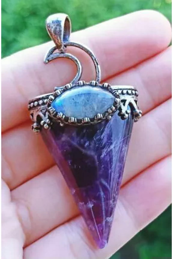 Natural Amethyst Labradorite Stone Pendant Energy Reiki Healing Amulet-Amethyst