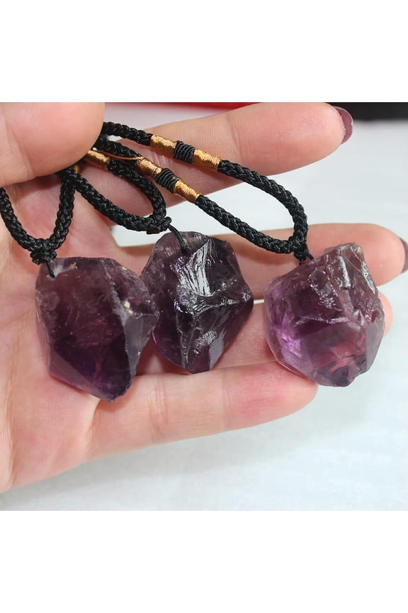 Natural Amethyst Raw Rough Crystal Mineral Specimen Rock Stone Pendant Necklace