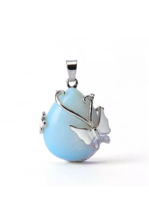 Natural Amethyst Rose Quartz Opalite Opal Gem Butterfly Waterdrop Stone Pendant-Opal