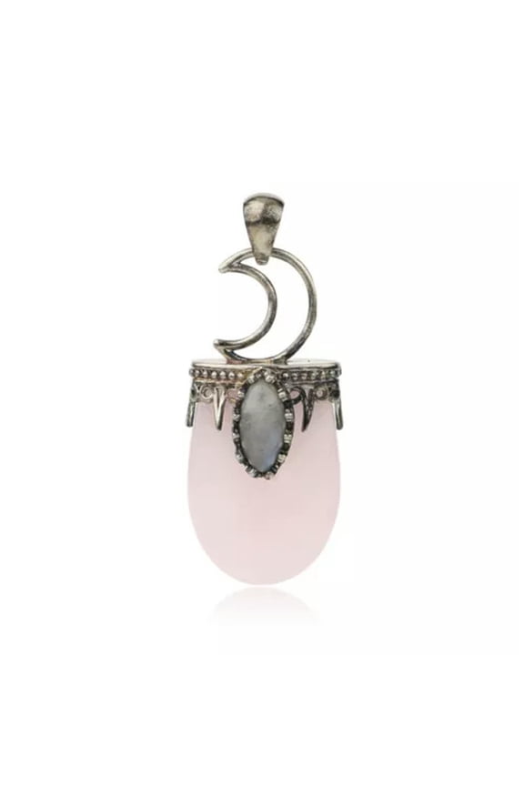 Natural Amethyst Rose Quartz Stone Moon Pendant Energy Reiki Healing Amulet-Rose Quartz