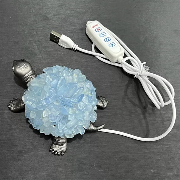 MATROOY Natural Aquamarine Crushed stone Sea Turtle Quartz Crystal USB Night lamp 1PC