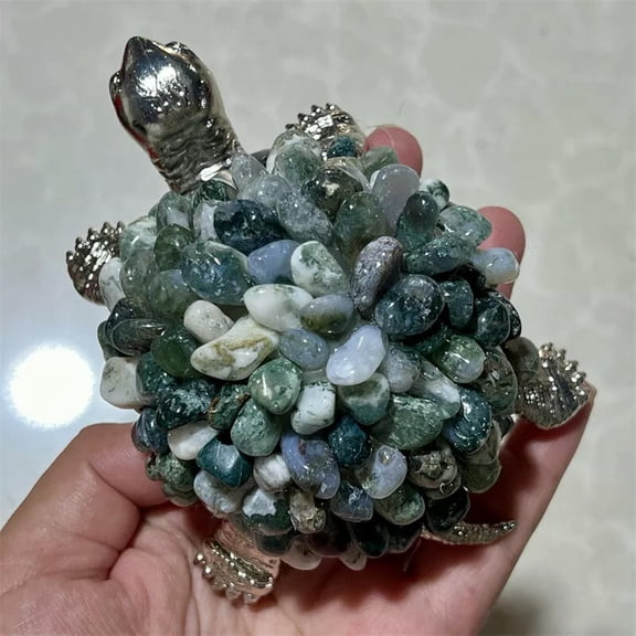 MATROOY Natural Aquatic agate Crushed stone Sea turtle skull Quartz Crystal Skull 1PC