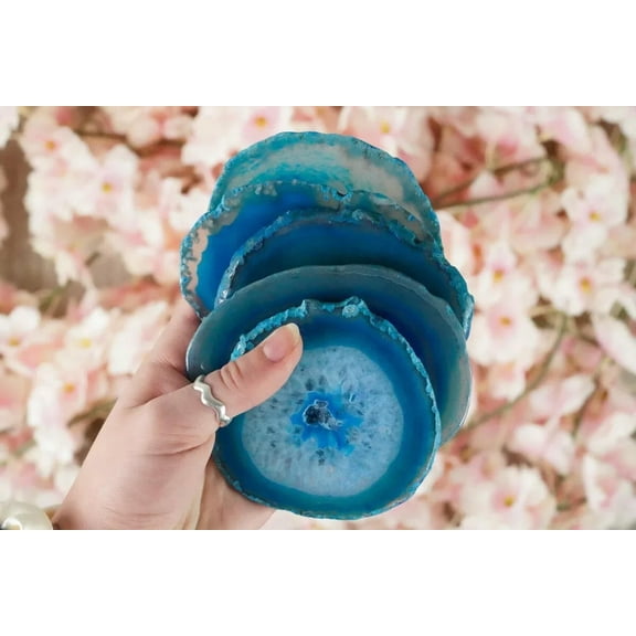 MATROOY Natural Blue Agate Slice Geode Drink Cup Coaster Housewarming Christmas Gift