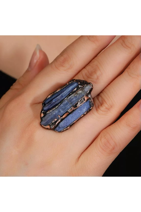 Natural Blue Kyanite Gemstone Open Adjustable Ring Handmade Jewelry Healing