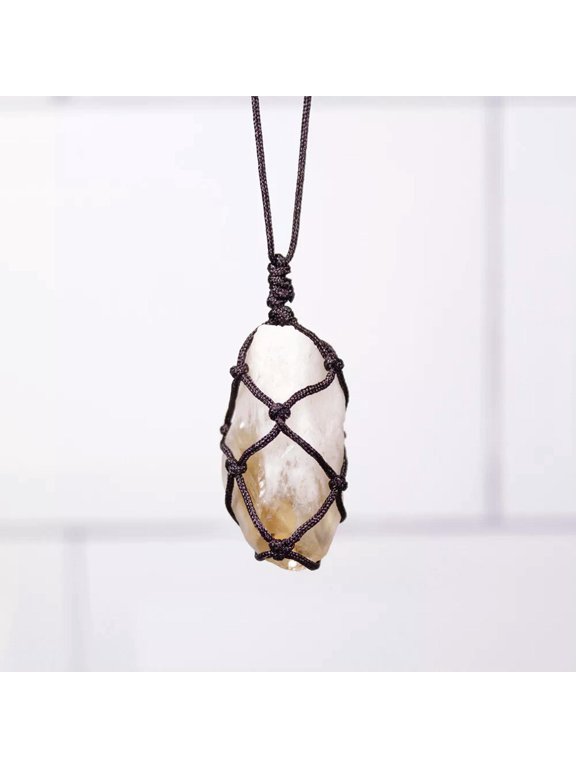 Natural Brazil Citrine Crystal Rough Raw Stone Pendant Wrap Rope Necklace