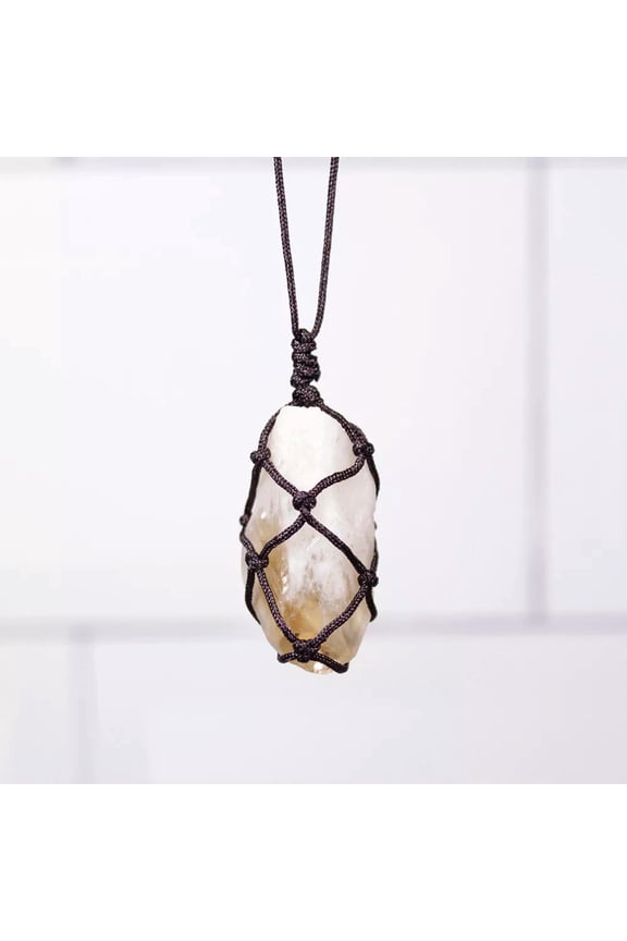 Natural Brazil Citrine Crystal Rough Raw Stone Pendant Wrap Rope Necklace