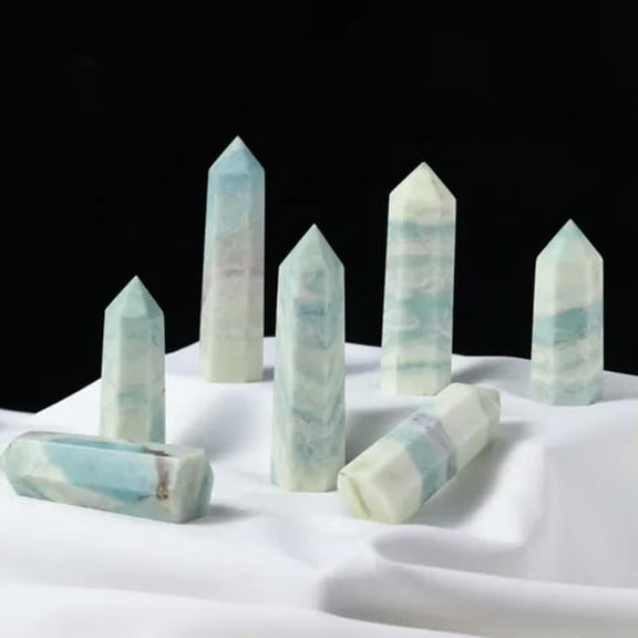 MATROOY Natural Caribbean Blue Calcite Crystal Quartz Tower Wand Point Healing Mineral-6-7cm/50-70g