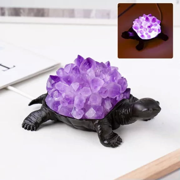 MATROOY Natural Crystal Amethyst Tooth Turtle Night Lamp Healing Crystal USB Lighting-Amethyst