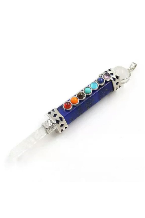 Natural Crystal Hexagon Healing Chakra Point Stone Pendulum Pendant Reiki Amulet-Lapis Lazuli
