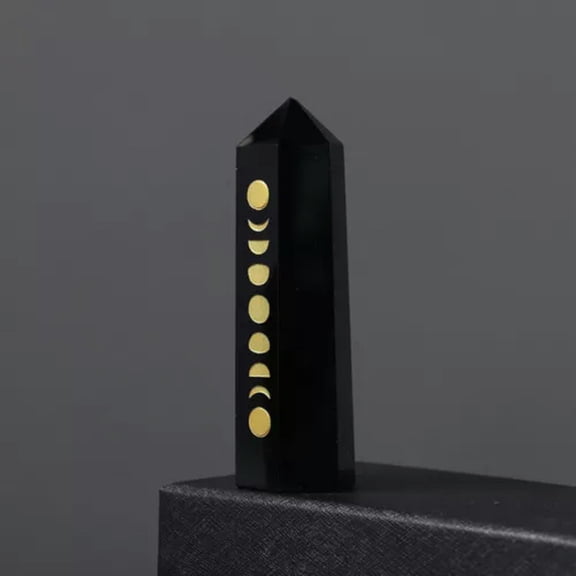 MATROOY Natural Crystal Point Wand Healing Stone Customized Moon Phase Energy Crafts-Obsidian