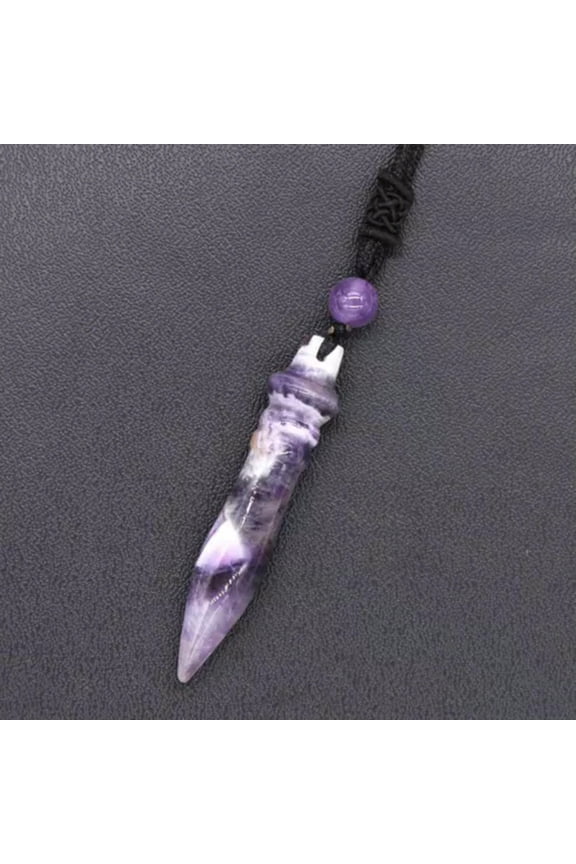 Natural Crystal Quartz Amethyst Fluorite Stone Pharaoh Scepter Pendant Necklace- Amethyst