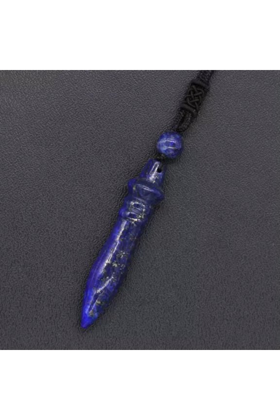 Natural Crystal Quartz Amethyst Fluorite Stone Pharaoh Scepter Pendant Necklace-Lapis Lazuli