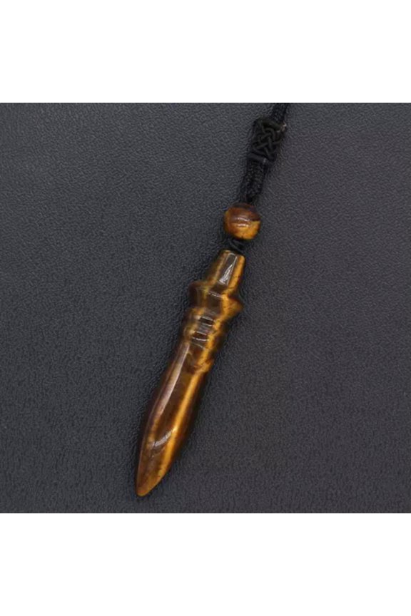 Natural Crystal Quartz Amethyst Fluorite Stone Pharaoh Scepter Pendant Necklace-Tiger Eye