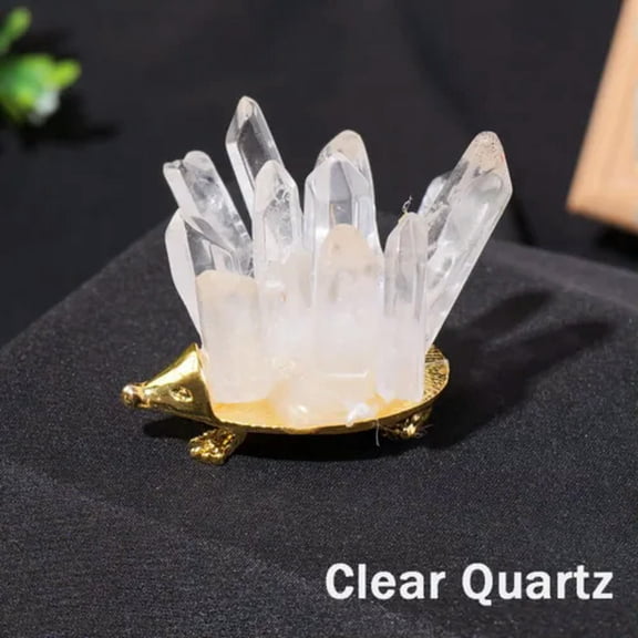 MATROOY Natural Crystal Quartz Cluster Hedgehog Animal Ornament Reiki Healing Craft-Clear Quartz