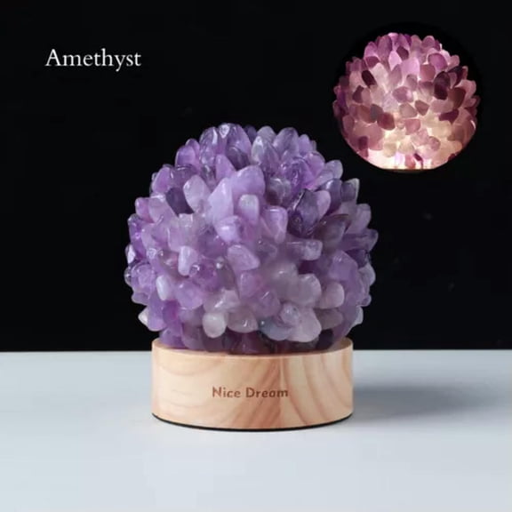 MATROOY Natural Crystal Quartz Cluster Sphere Lamp Healing Night Light Home Decor-Amethyst