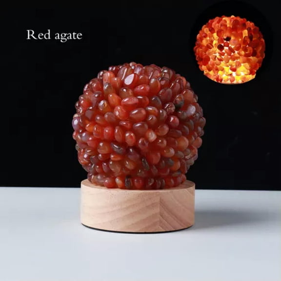 MATROOY Natural Crystal Quartz Cluster Sphere Lamp Healing Night Light Home Decor-Red Agate