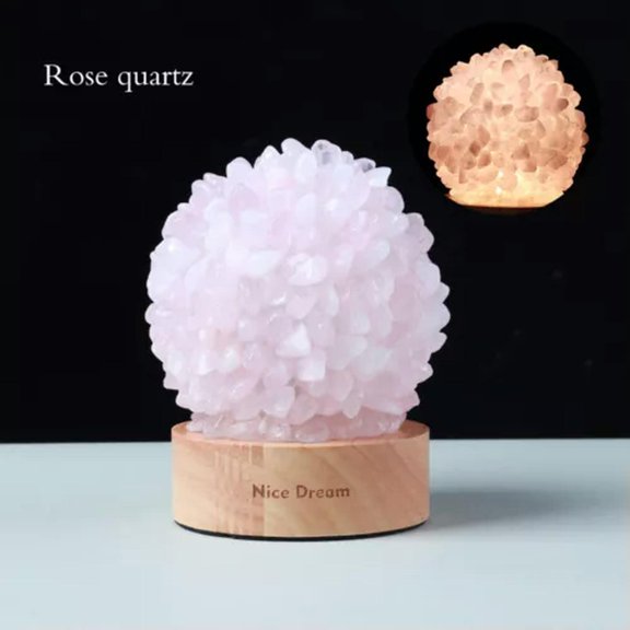 MATROOY Natural Crystal Quartz Cluster Sphere Lamp Healing Night Light Home Decor-Rose Quartz