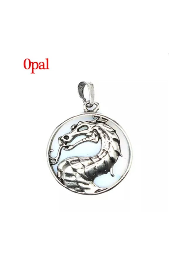 Natural Crystal Quartz Dragon Round Pendant Bead Chakra Reiki Healing Amulet-Opal